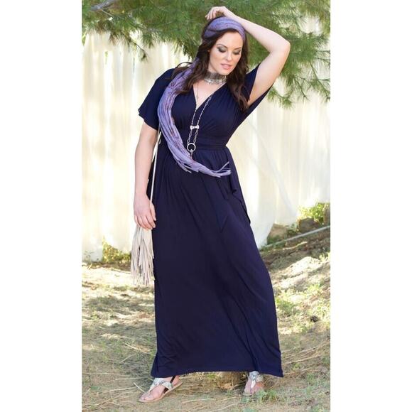 Kiyonna Dress 4X Navy Blue Indie Flair Style Gown Maxi Kimono Sleeves Draped - Picture 13 of 15